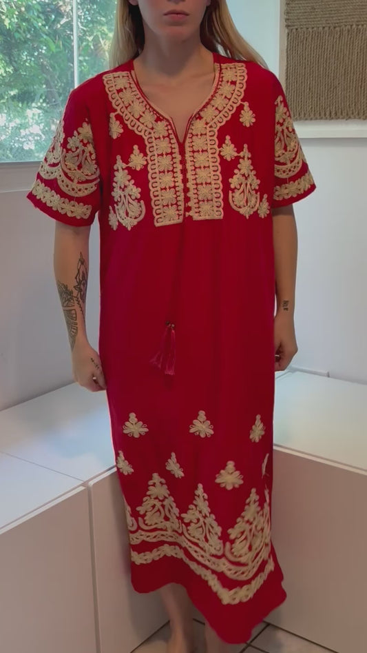 Red Short Sleeve 100% Cotton Dress